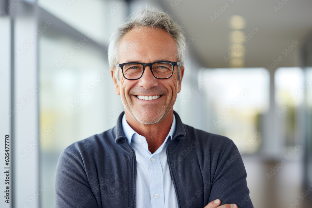 Positive Emotions: Smiling Man with Arms Crossed on White Positive Emotions: Smiling Man with Arms Crossed on White