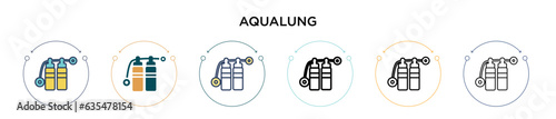 Aqualung icon in filled, thin line, outline and stroke style. Vector illustration of two colored and black aqualung vector icons designs can be used for mobile, ui, web