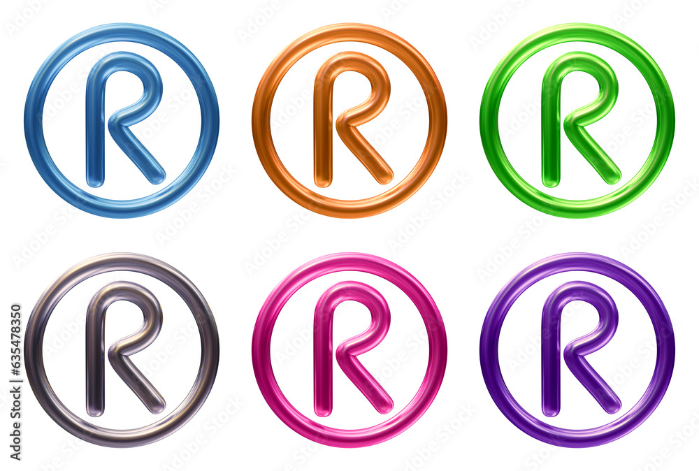 Set of registered trademark icon in 3d rendering isolated on transparent background for business copyright and intellectual property protection concept. Set of registered trademark icon in 3d rendering isolated on transparent background for business copyright and intellectual property protection concept.