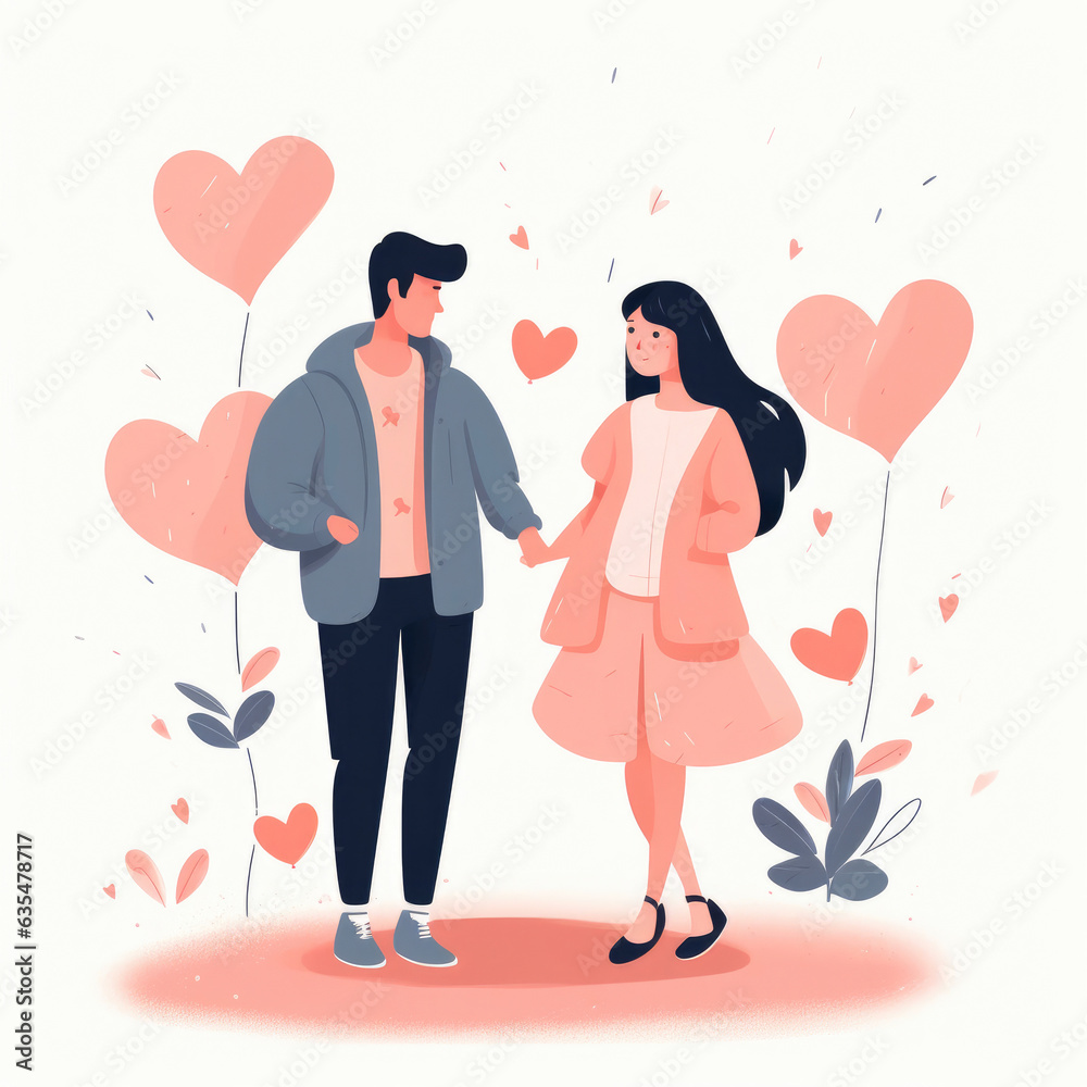 Exaggerated Couple Illustration on White Exaggerated Couple Illustration on White