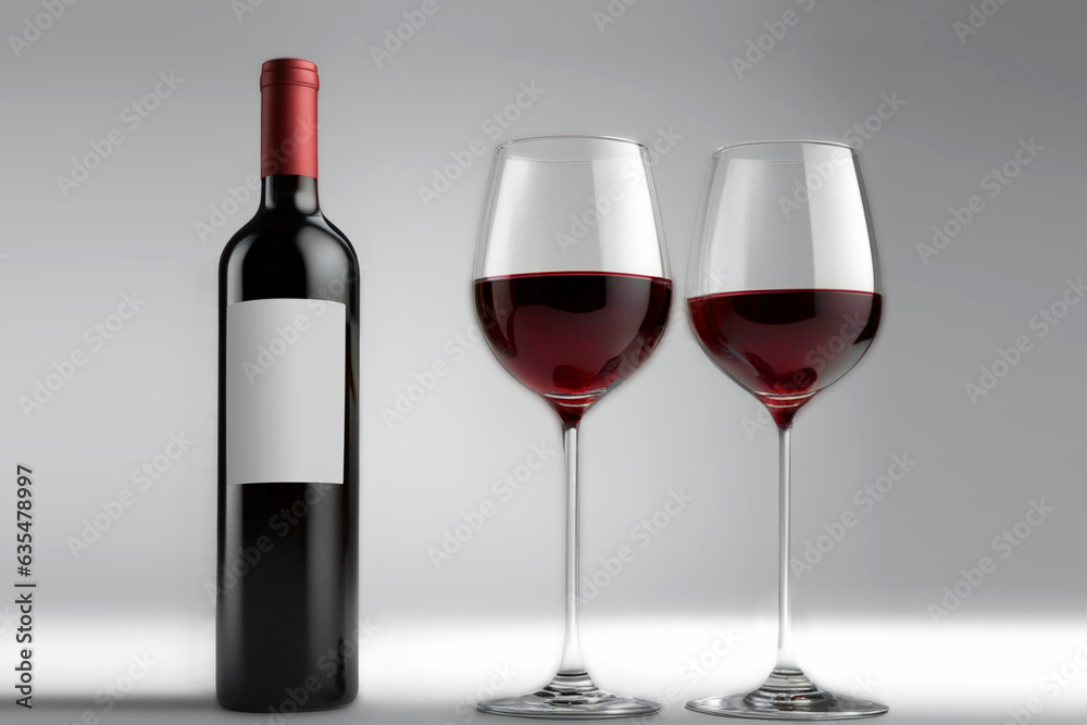 red wine bottle and glasses filled with red wine. red wine bottle and glasses filled with red wine.