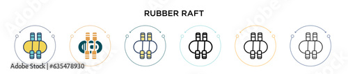 Rubber raft icon in filled, thin line, outline and stroke style. Vector illustration of two colored and black rubber raft vector icons designs can be used for mobile, ui, web