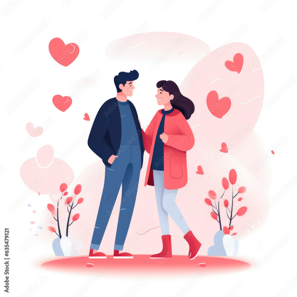 Flat Illustration of a Quirky Couple in Love Flat Illustration of a Quirky Couple in Love
