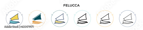 Felucca icon in filled, thin line, outline and stroke style. Vector illustration of two colored and black felucca vector icons designs can be used for mobile, ui, web
