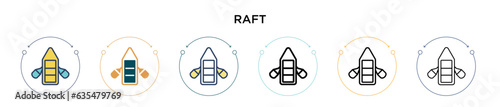 Raft icon in filled, thin line, outline and stroke style. Vector illustration of two colored and black raft vector icons designs can be used for mobile, ui, web