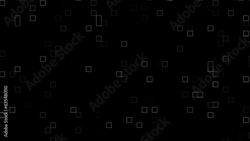 simple white-colored random square generating particle animation on black bg. Geometric shape overlay background. Random waving animation of a square shape.