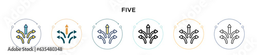 Five icon in filled, thin line, outline and stroke style. Vector illustration of two colored and black five vector icons designs can be used for mobile, ui, web