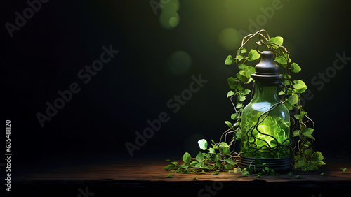 Plant in a bottle on black background (Generative AI)