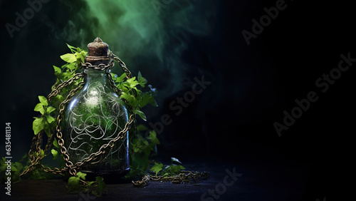 Plant in a bottle on black background (Generative AI)