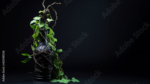 Plant in a bottle on black background (Generative AI)