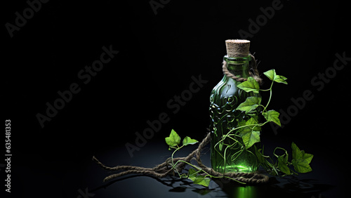 Plant in a bottle on black background (Generative AI)