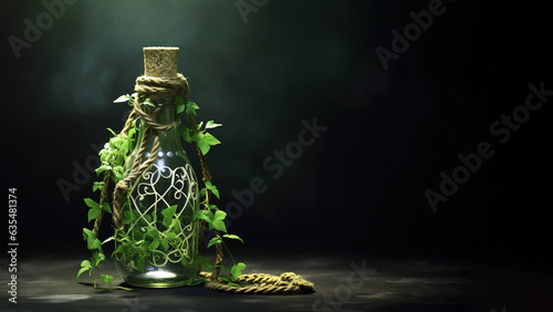 Plant in a bottle on black background (Generative AI)