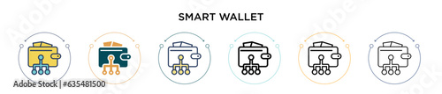 Smart wallet icon in filled, thin line, outline and stroke style. Vector illustration of two colored and black smart wallet vector icons designs can be used for mobile, ui, web