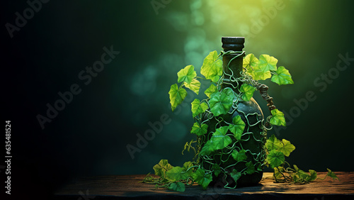 Plant in a bottle on black background (Generative AI)