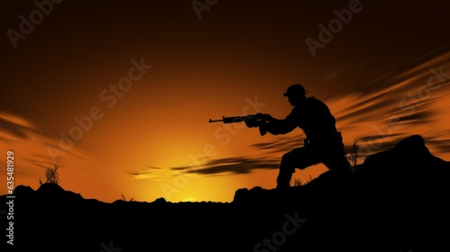 silhouette of a soldier with a firearm. AI generative.