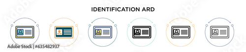 Identification ard icon in filled, thin line, outline and stroke style. Vector illustration of two colored and black identification ard vector icons designs can be used for mobile, ui, web