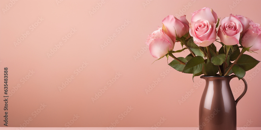 pink tulips in vase, pink roses in vase, 