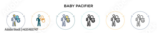 Baby pacifier icon in filled, thin line, outline and stroke style. Vector illustration of two colored and black baby pacifier vector icons designs can be used for mobile, ui, web
