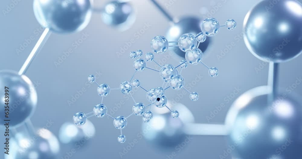 Biotin, rotating 3D model of vitamin b7 under a microscope, seamless