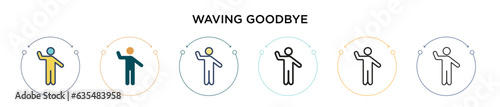 Waving goodbye icon in filled, thin line, outline and stroke style. Vector illustration of two colored and black waving goodbye vector icons designs can be used for mobile, ui, web