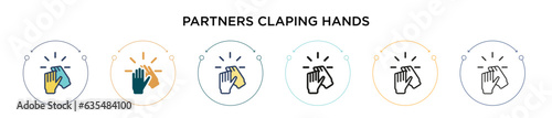 Partners claping hands icon in filled, thin line, outline and stroke style. Vector illustration of two colored and black partners claping hands vector icons designs can be used for mobile, ui, web