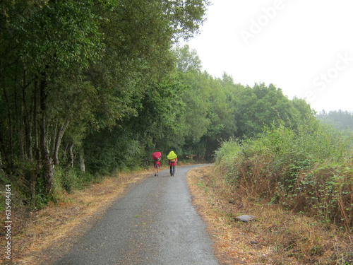two pilgrims walking on the road