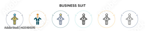 Business suit icon in filled, thin line, outline and stroke style. Vector illustration of two colored and black business suit vector icons designs can be used for mobile, ui, web