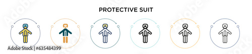 Protective suit icon in filled, thin line, outline and stroke style. Vector illustration of two colored and black protective suit vector icons designs can be used for mobile, ui, web