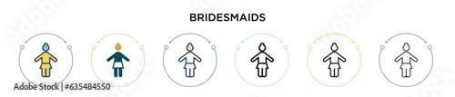 Bridesmaids icon in filled, thin line, outline and stroke style. Vector illustration of two colored and black bridesmaids vector icons designs can be used for mobile, ui, web