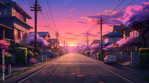sunset in the city on the street Lofi color theme