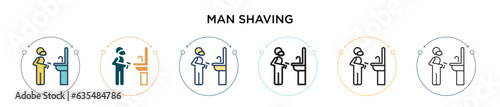 Man shaving icon in filled, thin line, outline and stroke style. Vector illustration of two colored and black man shaving vector icons designs can be used for mobile, ui, web