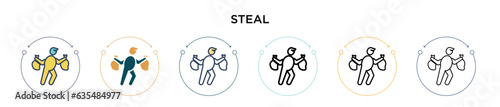 Steal icon in filled, thin line, outline and stroke style. Vector illustration of two colored and black steal vector icons designs can be used for mobile, ui, web