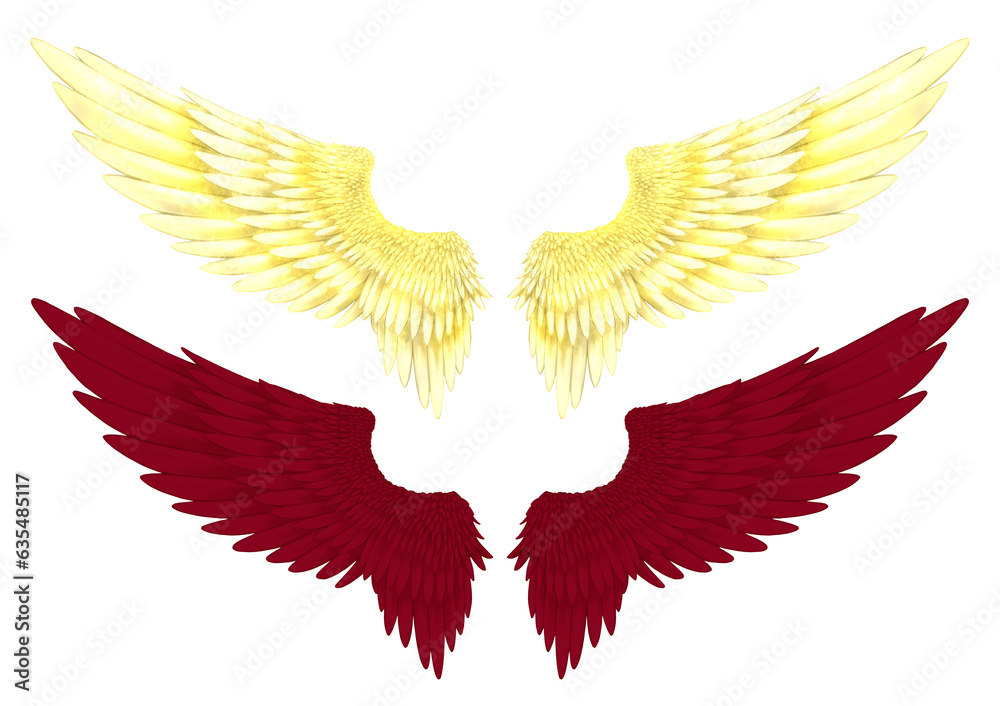 Obraz premium 金の翼と赤い翼