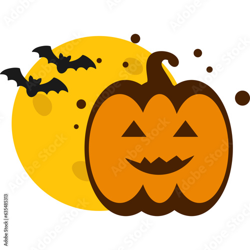Pumkin Halloween With Moon and Bat