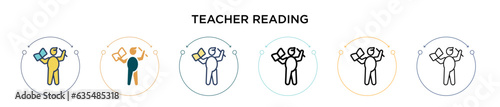 Teacher reading icon in filled, thin line, outline and stroke style. Vector illustration of two colored and black teacher reading vector icons designs can be used for mobile, ui, web