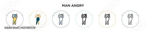 Man angry icon in filled, thin line, outline and stroke style. Vector illustration of two colored and black man angry vector icons designs can be used for mobile, ui, web
