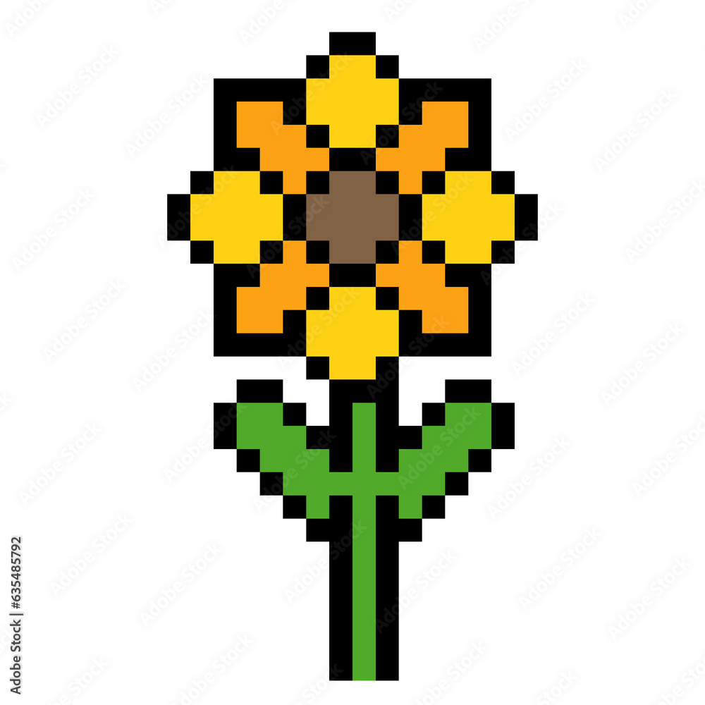 flower with pixel art on white background.
