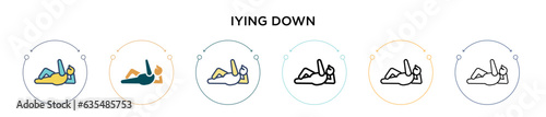 Iying down icon in filled, thin line, outline and stroke style. Vector illustration of two colored and black iying down vector icons designs can be used for mobile, ui, web