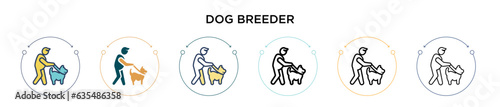 Dog breeder icon in filled, thin line, outline and stroke style. Vector illustration of two colored and black dog breeder vector icons designs can be used for mobile, ui, web