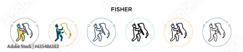 Fisher icon in filled, thin line, outline and stroke style. Vector illustration of two colored and black fisher vector icons designs can be used for mobile, ui, web
