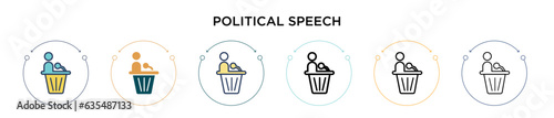 Political speech icon in filled, thin line, outline and stroke style. Vector illustration of two colored and black political speech vector icons designs can be used for mobile, ui, web