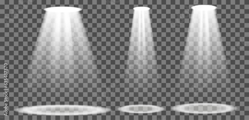 Searchlight illuminates the blank backdrop. Template with floodlight for presentation on a transparent background. Vector illustration eps10 format