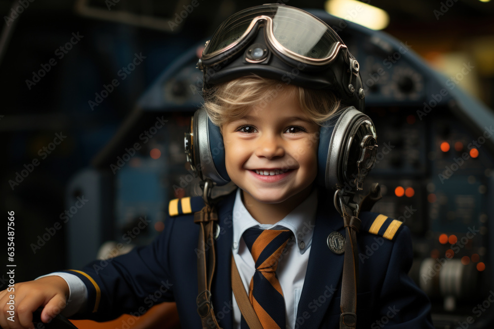 Dream job of airplane captain kid background. Generative ai.