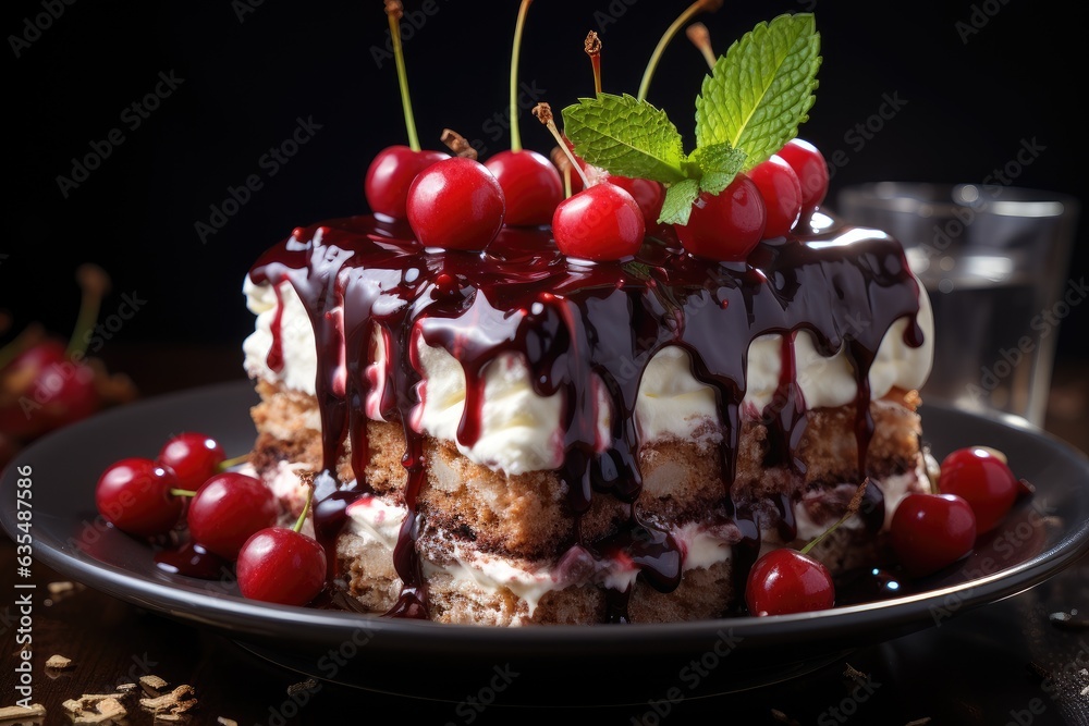 Chocolate cake with cherries. Chocolate day Chocolate cake with cherries. Chocolate day