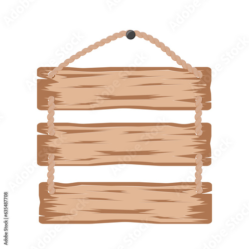 Fototapeta Naklejka Na Ścianę i Meble -  Wooden signboard. Rough board, rustic board, sign board hanging on ropes, banner templates. The concept of signposts and billboards. Vector illustration