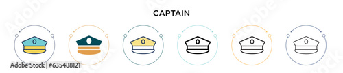 Captain icon in filled, thin line, outline and stroke style. Vector illustration of two colored and black captain vector icons designs can be used for mobile, ui, web