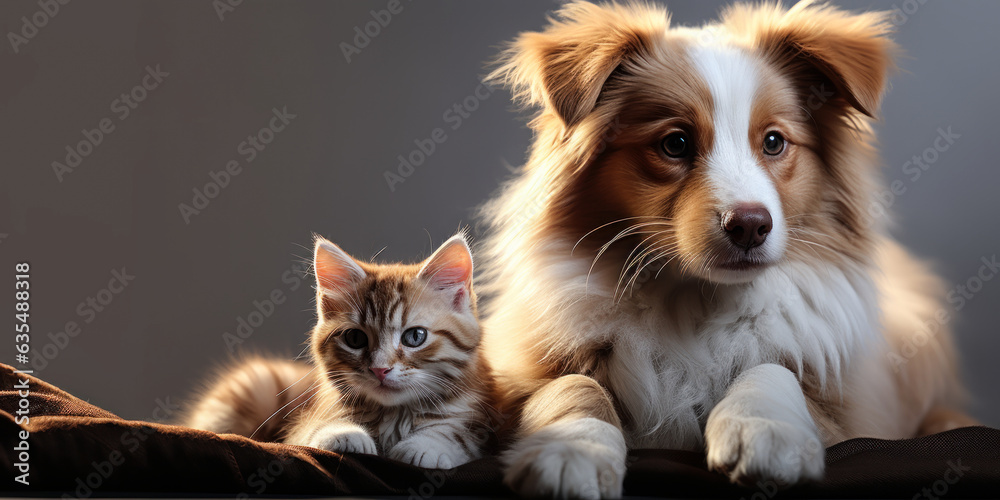 Pets: Best Friends Cat and Dog: A cat and dog are best friends, they love to play together and cuddle up on the couch