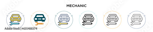 Mechanic icon in filled, thin line, outline and stroke style. Vector illustration of two colored and black mechanic vector icons designs can be used for mobile, ui, web