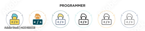 Programmer icon in filled, thin line, outline and stroke style. Vector illustration of two colored and black programmer vector icons designs can be used for mobile, ui, web