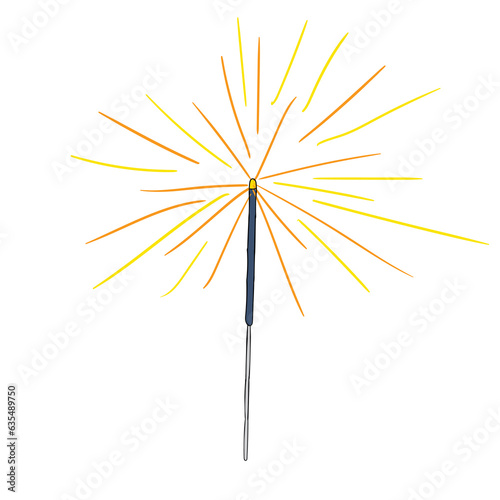 Hand-drawn cartoon sparkler or bengal fire on a white background.